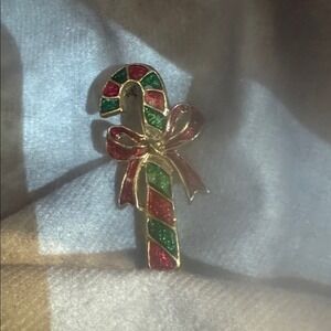 Gerrys‎ Brooch Christmas Candy Cane Gold Tone Red Green Holiday